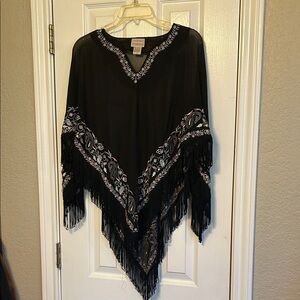 Passport Sheer Poncho with Floral Embroidery